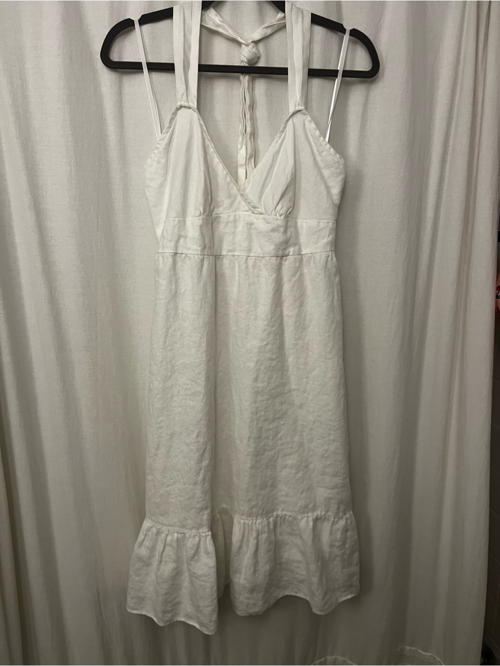 J. Crew White Linen Midi Dress with Ruffle Hem Detail